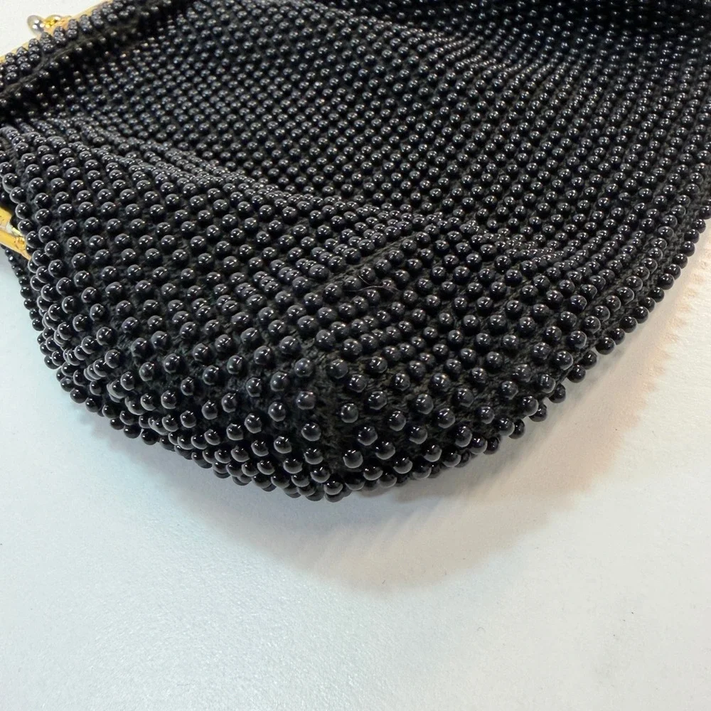 Beaded Evening Bag Small Black Vintage Kiss Lock Frame Purse Retro Glam Coquette